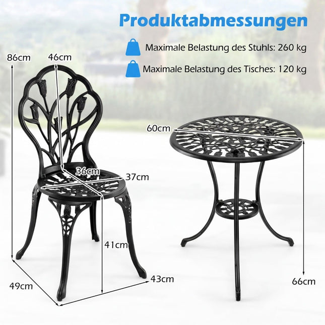 3dílný bistro set z litého hliníku s otvorem na slunečník
