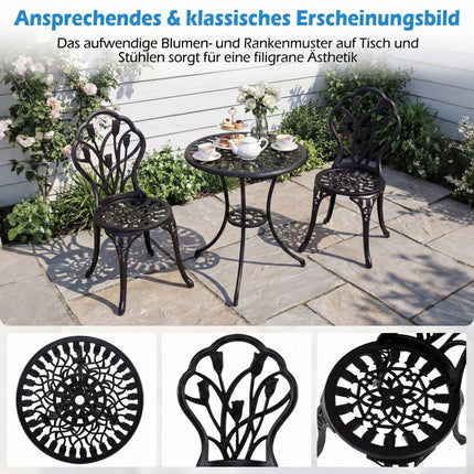 3-teiliges Bistroset aus Aluminiumguss mit Sonnenschirmloch