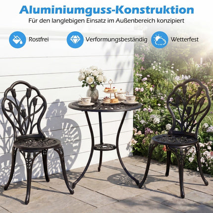 3-teiliges Bistroset aus Aluminiumguss mit Sonnenschirmloch
