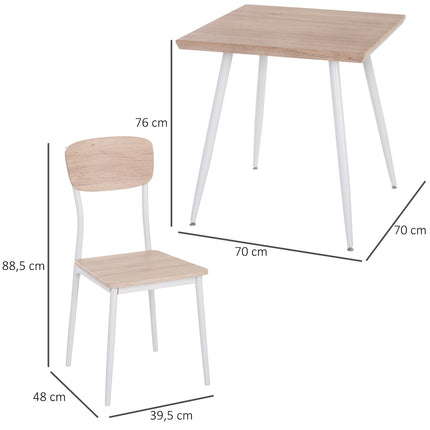 Dining table set, 3-piece - MDF & metal, wood fibers & white