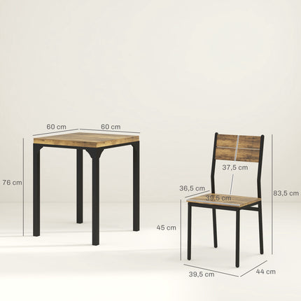 3-Piece Dining Set, Table and 2 Chairs, MDF & Metal, Brown