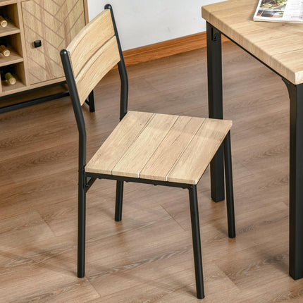 Třídílný jídelní set, stůl z MDF a kovové židle, dřevěný dekor