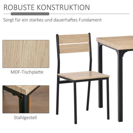 Třídílný jídelní set, stůl z MDF a kovové židle, dřevěný dekor