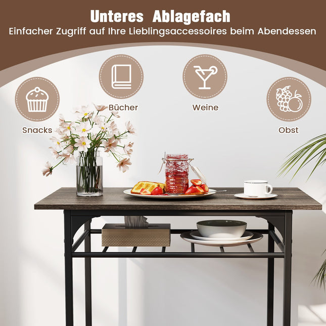 3-teiliges Esszimmer-Set, Holztisch & 2 Stühle, Grau