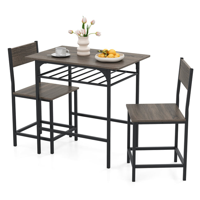 3-teiliges Esszimmer-Set, Holztisch & 2 Stühle, Grau