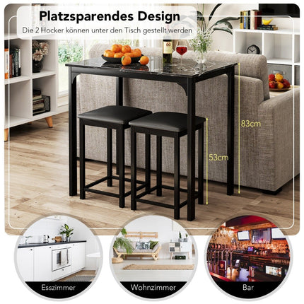 3-teiliges Esszimmer-Set mit 2 gepolsterten Hockern, Metallgestell