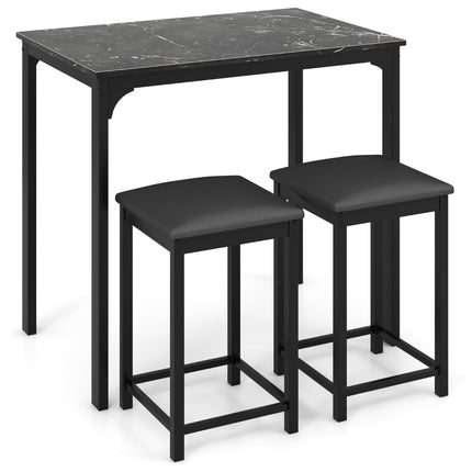 3-teiliges Esszimmer-Set mit 2 gepolsterten Hockern, Metallgestell
