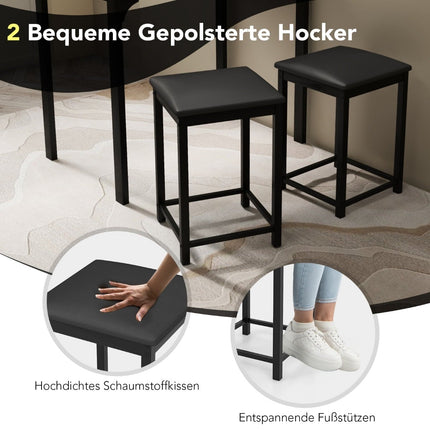 3-teiliges Esszimmer-Set mit 2 gepolsterten Hockern, Metallgestell