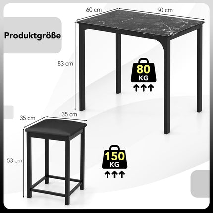 3-teiliges Esszimmer-Set mit 2 gepolsterten Hockern, Metallgestell