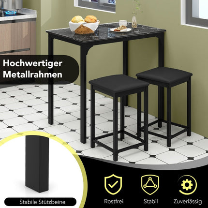 3-teiliges Esszimmer-Set mit 2 gepolsterten Hockern, Metallgestell