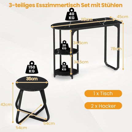 3dílný jídelní set se stolem a 2 stoličkami, úsporný