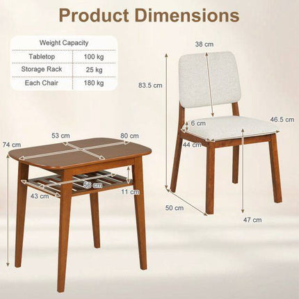 3-Piece Dining Set with Upholstered Chairs, Beige/Natural