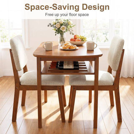 3-Piece Dining Set with Upholstered Chairs, Beige/Natural