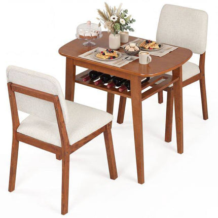 3-Piece Dining Set with Upholstered Chairs, Beige/Natural