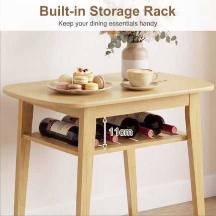 3-Piece Dining Set with Upholstered Chairs, Natural Wood