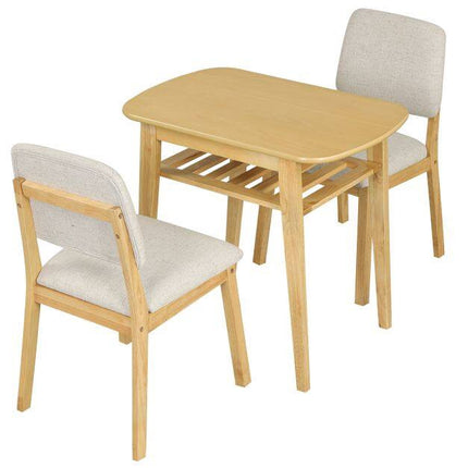 3-Piece Dining Set with Upholstered Chairs, Natural Wood