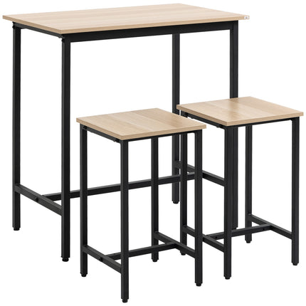Třídílný bistro set, vzhled přírodního dřeva a ocel, 80x50x85 cm