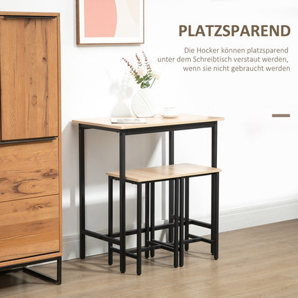 Třídílný bistro set, vzhled přírodního dřeva a ocel, 80x50x85 cm