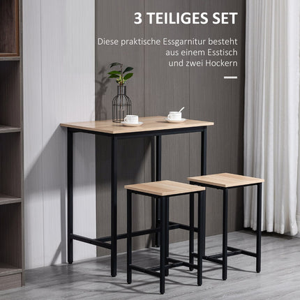 Třídílný bistro set, vzhled přírodního dřeva a ocel, 80x50x85 cm