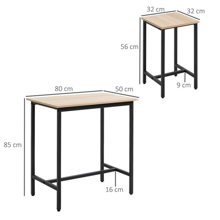 Třídílný bistro set, vzhled přírodního dřeva a ocel, 80x50x85 cm