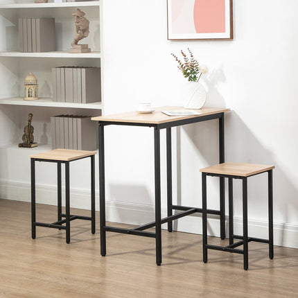 Třídílný bistro set, vzhled přírodního dřeva a ocel, 80x50x85 cm