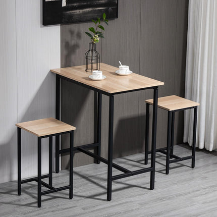 Třídílný bistro set, vzhled přírodního dřeva a ocel, 80x50x85 cm
