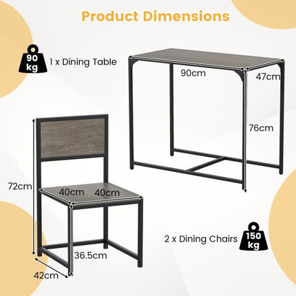 3-Piece Dining Table Set, Metal Frame, 2 Low-Back Chairs