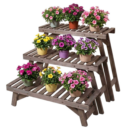 3-Piece Fir Wood Plant Stand Set – Brown