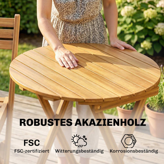 3dílný skládací balkonový set, akáciové dřevo, kulatý stůl