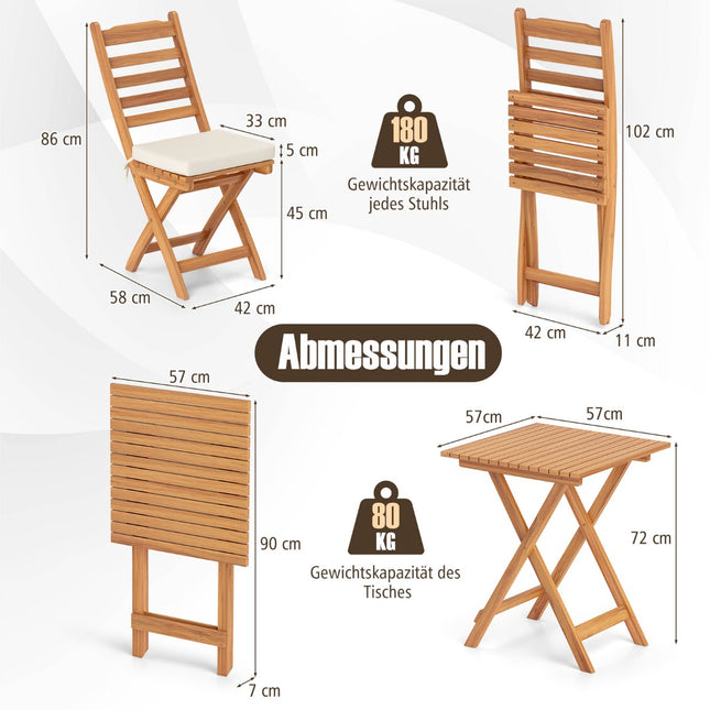 3dílný skládací balkonový set s podsedáky, akáciové dřevo