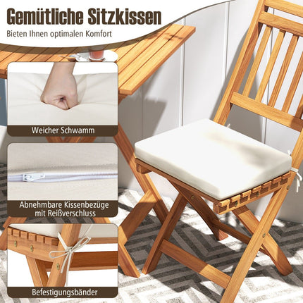 3dílný skládací balkonový set s podsedáky, akáciové dřevo