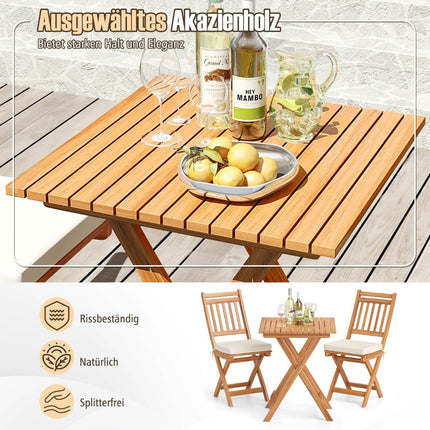 3dílný skládací balkonový set s podsedáky, akáciové dřevo