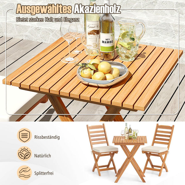 3dílný skládací balkonový set s podsedáky, akáciové dřevo