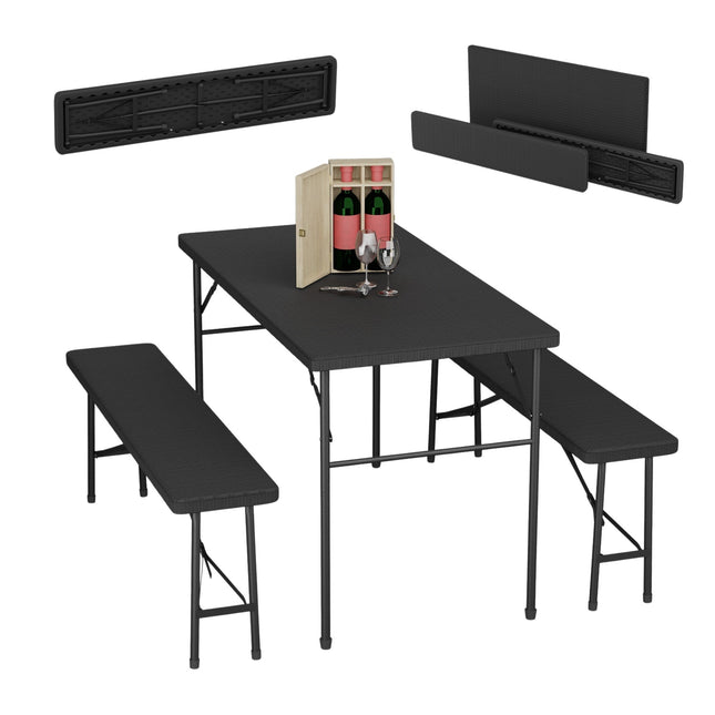 3-delige opvouwbare biertentset, rotanlook, zwart