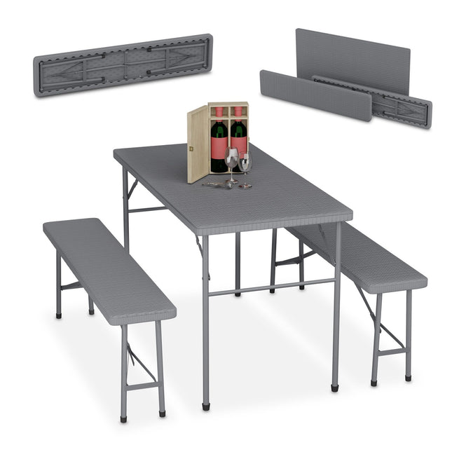 3-delige opvouwbare biertentset, rotanlook, zwart