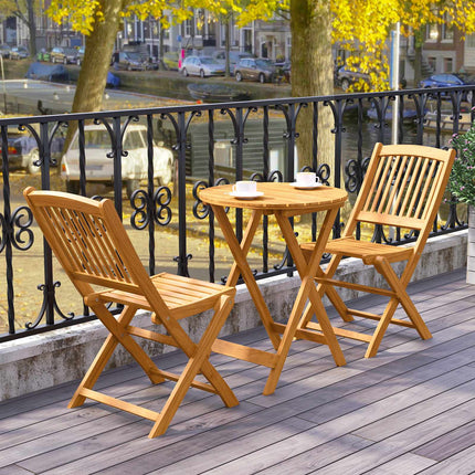 3dílný skládací bistro set – akáciové dřevo, béžové podsedáky