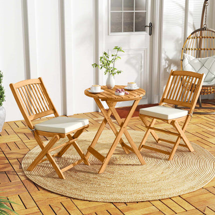 3dílný skládací bistro set – akáciové dřevo, béžové podsedáky