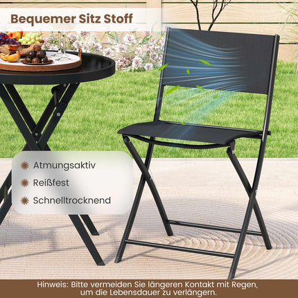 3dílný skládací bistro set se skleněným stolem – černý