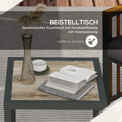 Třídílný šedý zahradní bistro set – židle a stůl s polstry