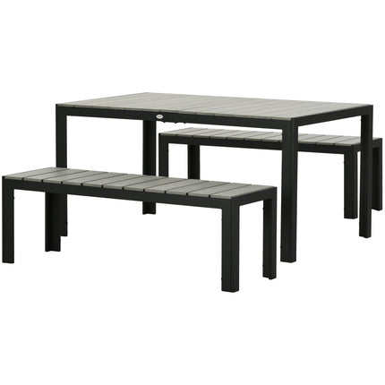 3-piece steel garden set - 2 benches and table, grey