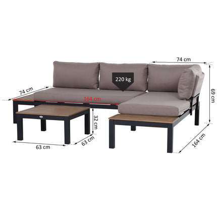Venkovní 3dílný hliníkový zahradní nábytek s polštáři