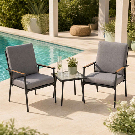 3-Piece Grey Garden Furniture Set with Cushions