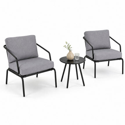 3-Piece Grey Patio Set with Metal Frame & Cushions
