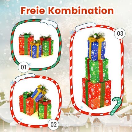 3dílná sada LED vánočních dárkových krabic s 52 teple bílými světly