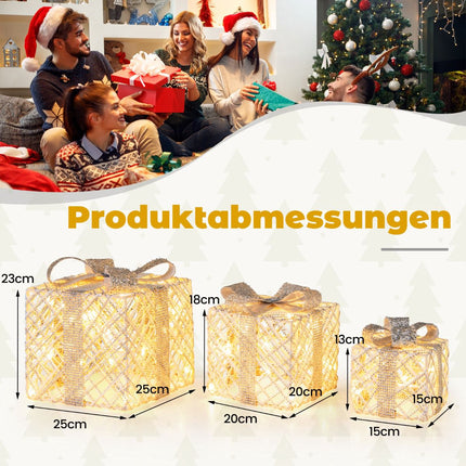 3dílná sada LED dárkových krabic s 50 teple bílými světly