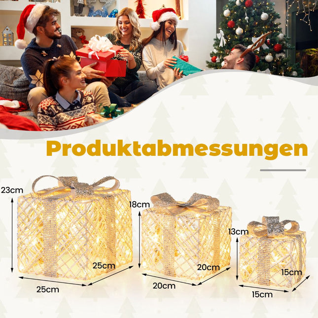 3dílná sada LED dárkových krabic s 50 teple bílými světly
