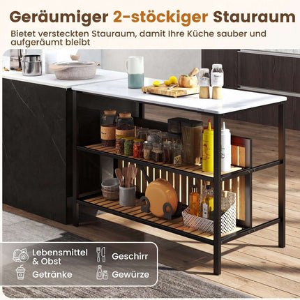 3-Piece Marble Dining Set with Storage and Bar Stools