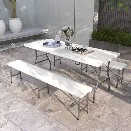Třídílný pivní set s lavicemi, 6 míst, bílý HDPE