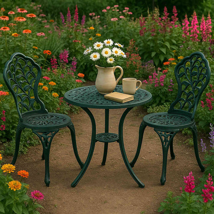 3dílný kovový bistro set – stůl a židle