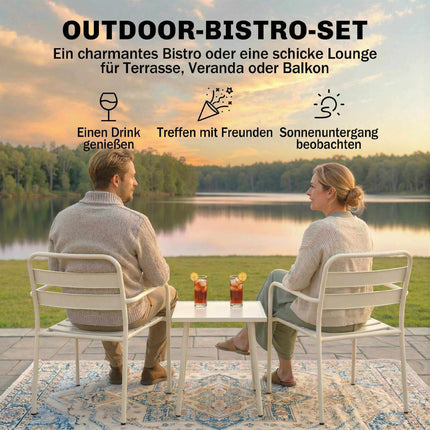 3dílný kovový zahradní bistro set se skleněným stolem, bílý